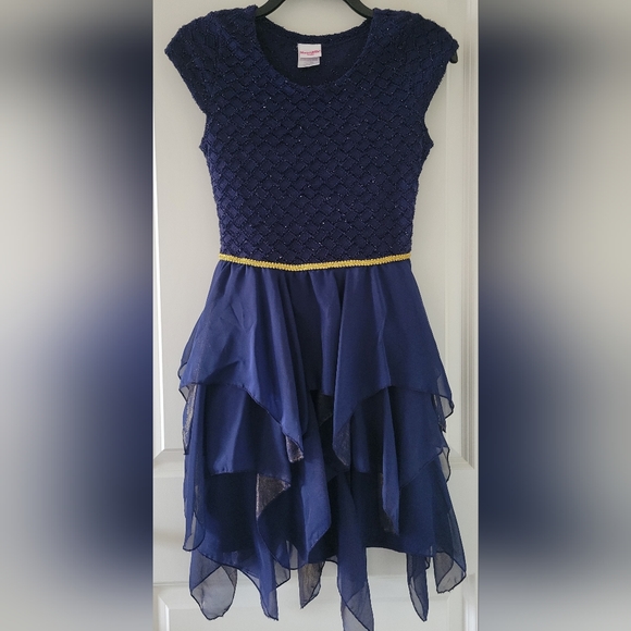 Nanette Kids Navy Blue & Gold Ruffle Tier Dress - Picture 2 of 6